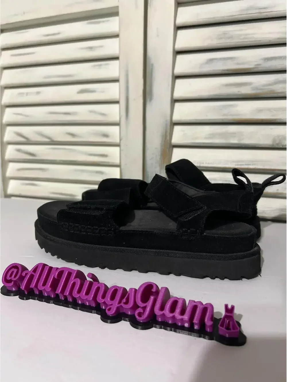 UGG Goldenstar Black Suede Platform Sandals 9 - Picture 5 of 7